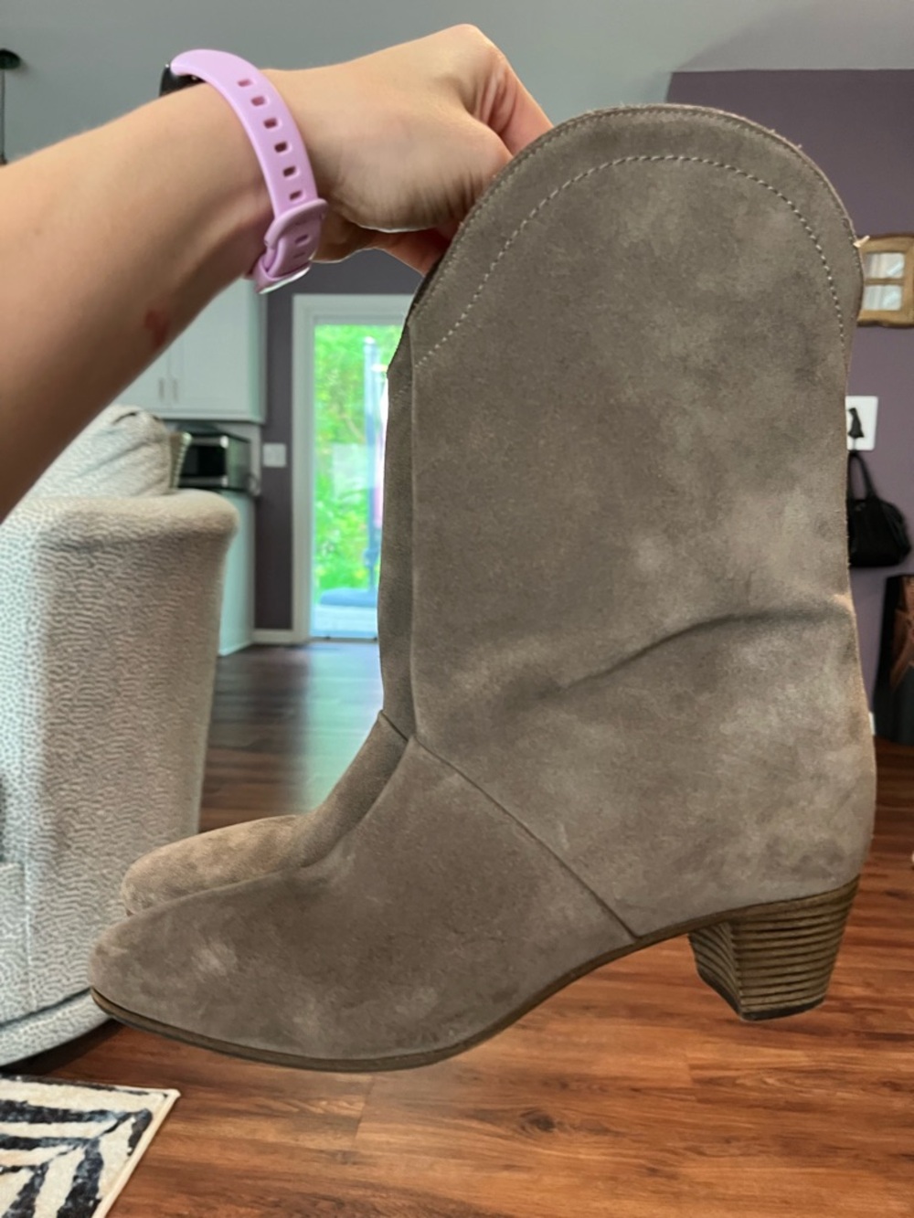 SEE BY CHLOE Gray Suede Leather Western Cowgirl Heeled Boots Women's US 9.5 - Picture 4 of 13